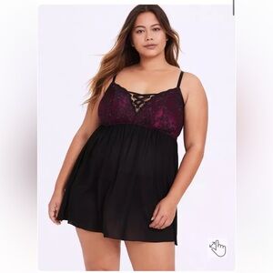Torrid Curve Black Mesh Berry Lattice Lace Babydoll Sz Large (0) Dark Romance
